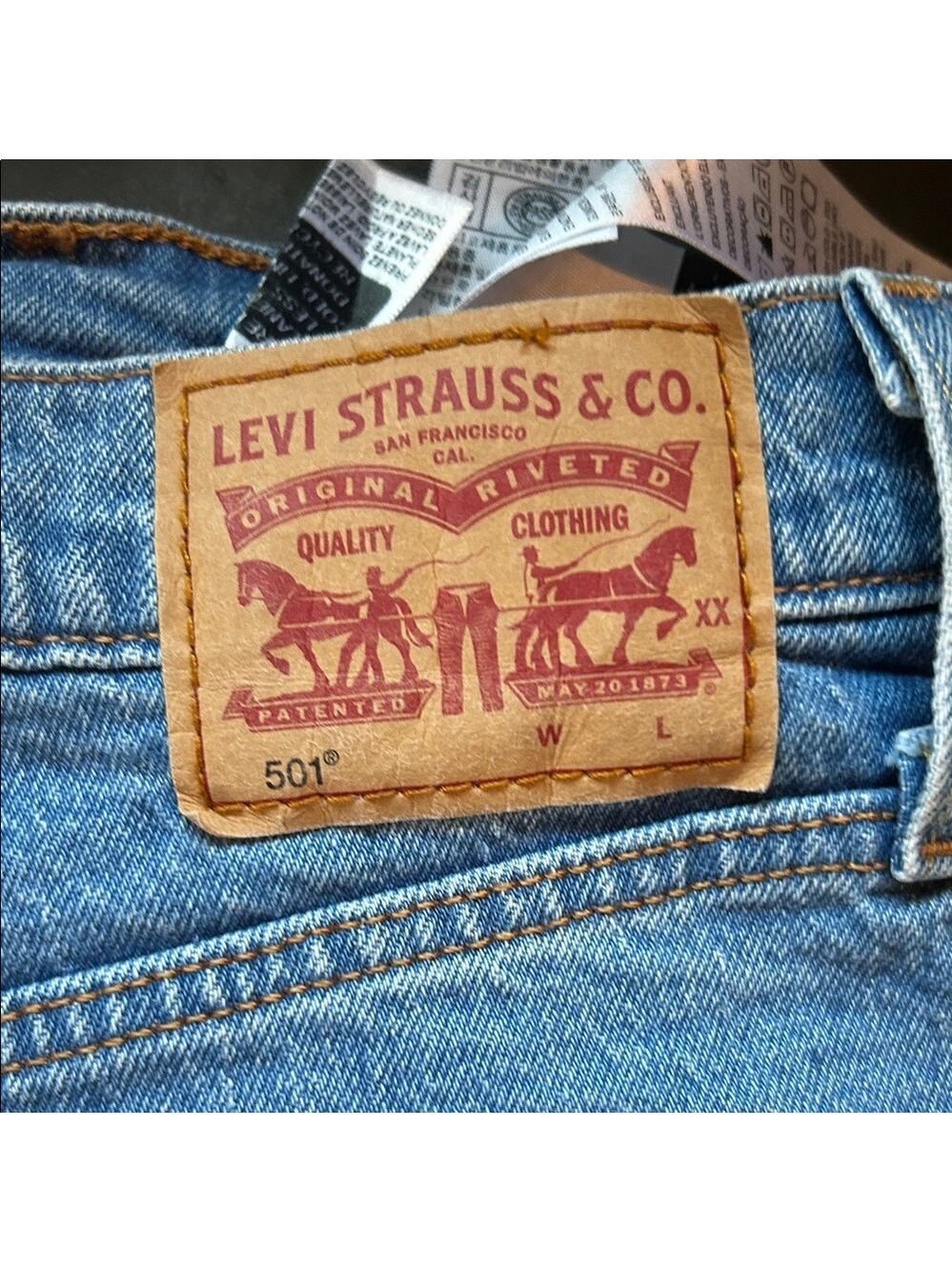 Levi's Blue Distressed Jean Shorts - Picture 7 of 9